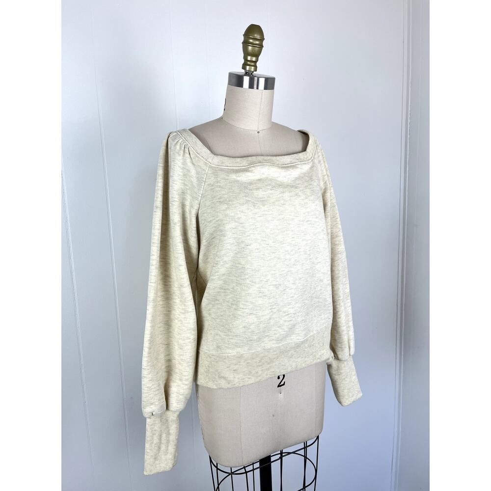 Rebecca Minkoff Ariel Sweatshirt Womens Medium Puff Sleeve Pullover Oat Melange - Picture 4 of 16